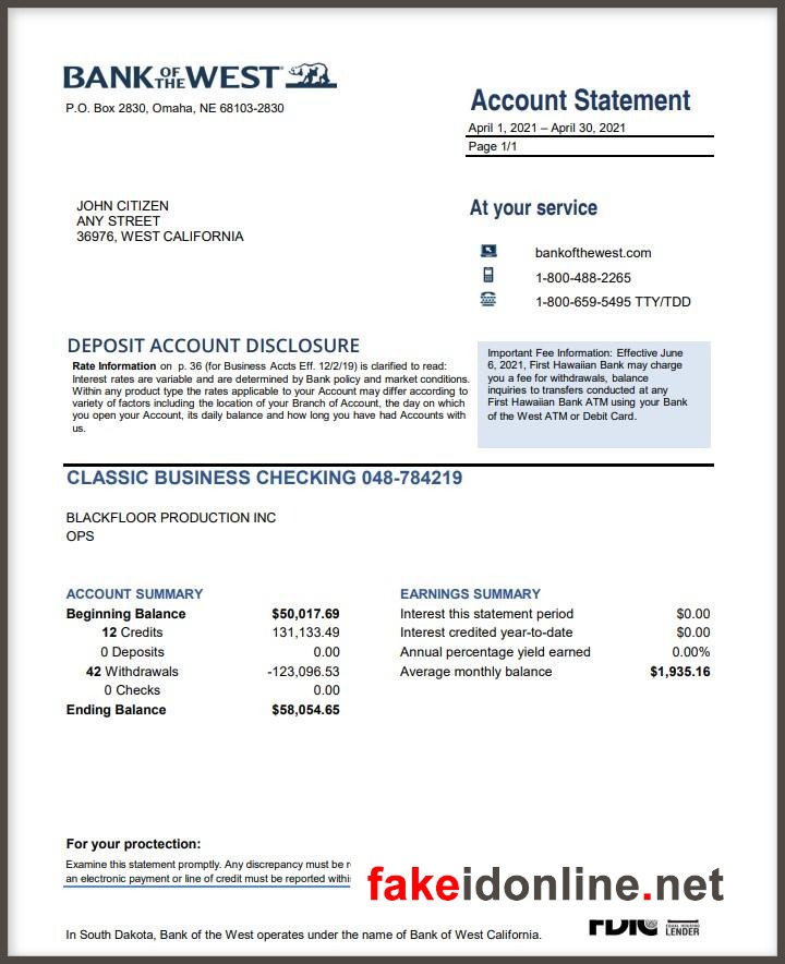 Bank of America Statement